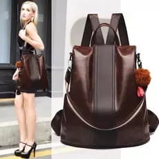 Mochila Feminina De Couro PU Macio Elegante Grande Capacidade Para Trabalho Envio local