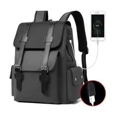 Mochila Multifuncional Masculina De Grande Capacidade , Elegante , Casual , Couro PU , Resistente À Água Com Porta USB