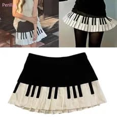 Women's Waist Pleated Aesthetic Piano Print A Line Skirt
