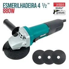 Esmerilhadeira Lixadeira Angular 880W 115mm 11000RPM Hanabi Profissional com 3 Discos