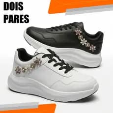 2 Pares de Tênis Feminino Estiloso Casual Varias Cores com Detalhe em Pedras – Confortável Leve Moda 2026