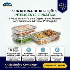 Potes Herméticos Porta frios Travas, Vedação e Escorredor 2 potes de 500mL e 1 Pote 1L Com Divisória