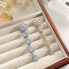Flor longa gota de água zircão borla brincos feminino Retro luz luxo banquete brincos