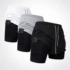 Kit 3 ou 2 Shorts Masculino 2 em 1 Dry Fit Bolso Interno Celular Bermuda Academia Corrida Comprensão