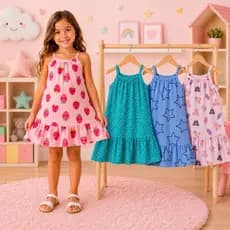 Kit 4 Vestidos Infantis Femininos Menina Alcinha Verão Fresquinho Confortável Estampado Tam 1 ao 8