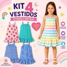Kit 4 Vestidos Alcinha Infantil Feminino Menina Verão Fresquinho Tamanho 1 ao 8