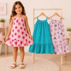 Kit 2 ou 3 Vestido Infantil Feminino Alcinha Menina Verão Fresquinho Estampado Tamanho 1 ao 8