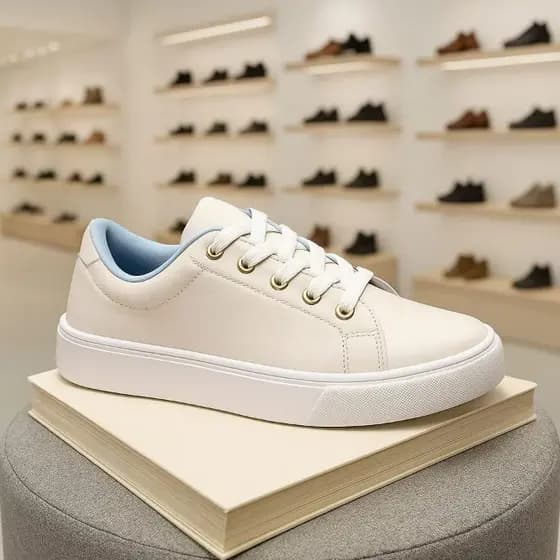 Tênis Feminino Casual Branco Couro Confortável Solado Reto Elástico