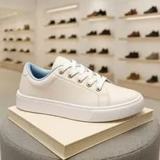 Tênis Feminino Casual Branco Couro Confortável Solado Reto Elástico