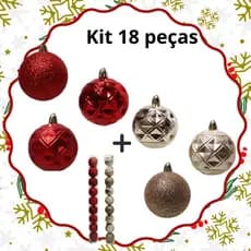 Kit 18 Peças Bola de Natal Mista 6CM Glitter Estrela Alto Relevo Aabesco Vazado Dourado Vermelho