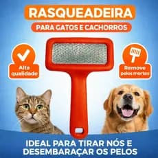 Escova Rasqueadeira Ergonômica Profissional p/ Cachorro e Gato - Cerdas Inox Macias Tamanhos P M e G
