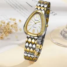 Triângulo senhoras relógio dourado cobra cabeça relógio feminino luz luxo diamante-cravejado antigo romano elegante requ