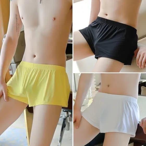 Cuecas boxer masculinas de seda gelada, respiráveis e frescas, shorts soltos, cuecas boxer masculinas plus size ultrafin