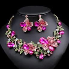 Conjunto de colar e brincos com flores coloridas, design vintage de alta qualidade para noivas, disponível em várias cor