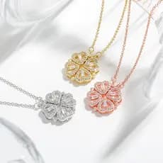 Transformar Luxo Quatro Folhas Trevo Pingente Colar De Aço Inoxidável Cristal Cor Ouro Coração Jóias Para Presente Femin
