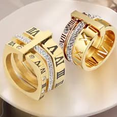 Anel de aço de titânio redondo/quadrado anel de diamante feminino masculino banhado a ouro romano oco casamento/casament