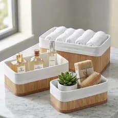 Cestos de Bambu com Forro Anti-Mofo e Fácil Limpeza Com Forro Removível Kit com 3