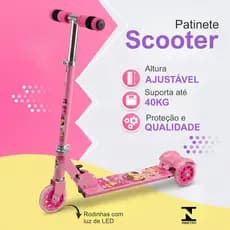 Scooter Patinete Infantil 3 Rodas Ajustável LED Cores Menino Menina Até 40kg