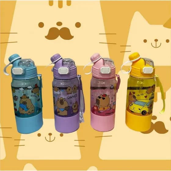 Garrafa de agua Capivara 600ml Infantil Bico Duplo  + Alça Removível Antivazamento para escola