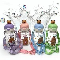 Garrafas De Água capivara 600ml Para Criança Infantil com Bico duplo 600ml Com Alça Regulável
