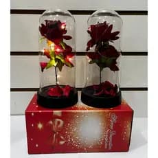 Rosa Flor Artificial com Luz LED Cúpula Decoração Casa Dia das Mães Namorados Aniversário Casamento 19cm