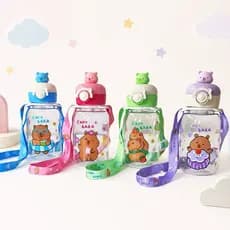 Garrafa Capivara 600ml Infantil com Alça Dupla, Trava de Segurança e Canudo de Silicone Macio suco