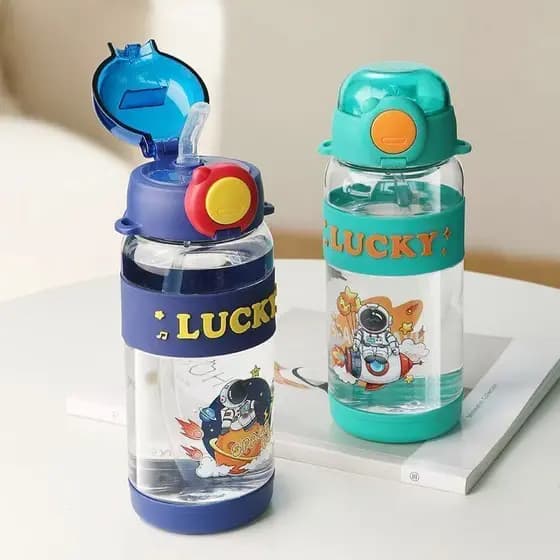 Garrafas De Água Para Criança infantil700ml Astronauta com bico duplo com Alça Regulável