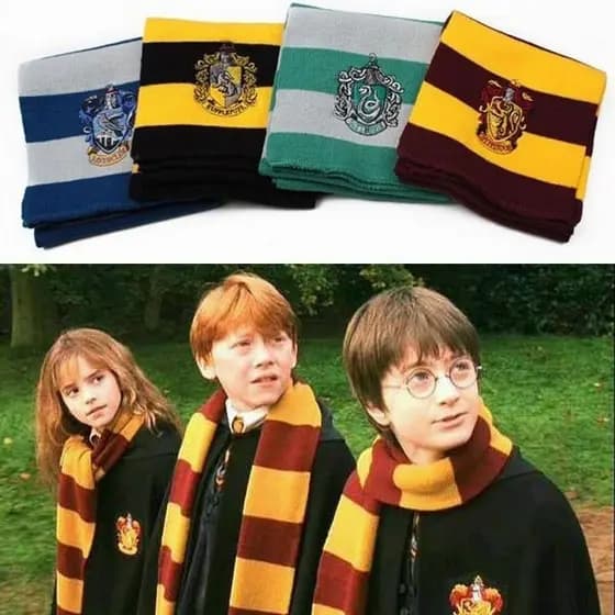 Cachecol Harry Potter Grifinória Sonserina Hufflepuff Ravenclaw Crachá Acessórios