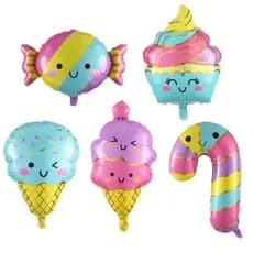 5Pcs/conjunto Bolo de Sorvete Doze Balões de Alumínio para Meninas Decorações de Festa de Aniversário de Verão Barra de