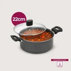 Caçarola Alegrete Enjoy Antiaderente Tampa de Vidro Cinza Grafite 20cm a 22cm