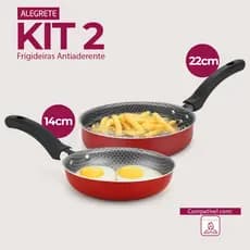 Kit Frigideiras Alegrete Enjoy Reta Funda 22cm + Ovo 14cm Antiaderente Vermelha Cereja