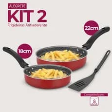 Kit Frigideira Reta Funda Alegrete Enjoy Antiaderente Vermelha + Espátula Nylon 18/22