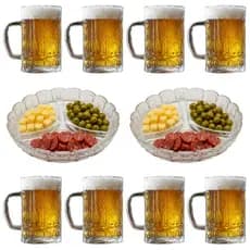Conjunto Caneca Chopp 340Ml com Petisqueira Vidro Copa Festa Resistente