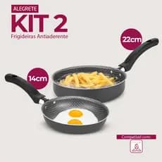 Kit Frigideiras Alegrete Enjoy Reta Funda 22cm + Ovo 14cm Antiaderente Cinza Grafite