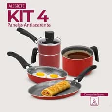 Vermelha - Alegrete Kit Café da Manhã 4 Peças – Panquequeira 22cm + Cuscuzeiro 10cm + Fervedor 14cm + Ovo 14cm