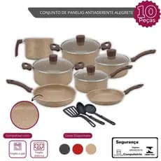 Conjunto Panelas 10 Pecas Antiaderente Alegrete Espatulas
