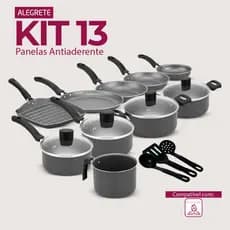 Kit Cozinha 13 Peças Antiaderente – Caçarolas, Panelas, Frigideiras e Utensílios