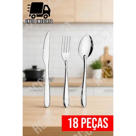 Jogo de Talheres 18 Peças de Cozinha 6 Garfos 6 Facas 6 Colheres Conjunto de Talheres Prime