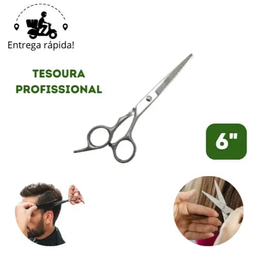 Tesoura Cabeleireiro Profissional 6" Aço Inoxidável para Cabelo Barbearia e Salão