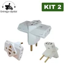 Kit 2 Adaptador de Tomada T Benjamin Universal com 3 Entradas Bivolt 10A 20A