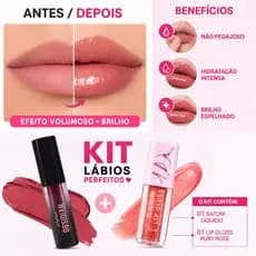 Kit Batom Líquido + Lip Gloss Ruby Rose Original Brilho Intenso Lábios Volumosos