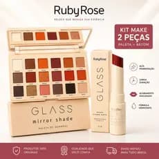 Kit Maquiagem Ruby Rose Paleta De Sombras Glass Mirror Shade + Batom Matte Aveludado Longa Duração