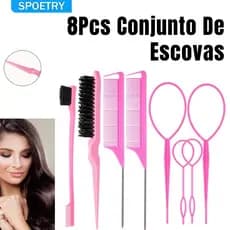 Kit 8peças de ferramentas para modelagem de cabelo com borrifador e ferramentas para tranças com Cortador