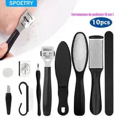 Conjunto de 10 escovas esfoliantes para os pés em aço inoxidável, kit para esfoliação e cuidados com os pés.