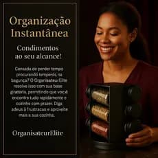 OrganisateurElite — Porta Condimentos Giratorio Organizador Plastico Preto Com Seis Potes 80ml