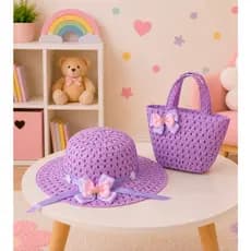 Bolsa Infantil de Palha Mão e Transversal Laço Missanga Cores  Tamanho Variados Meninas Moda Casual Praia  Parque Verão