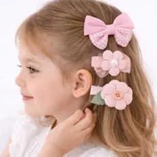 Laço Infantil Kit com 3 Peças Delicado Clips Presilha Tecidos Meninas Grampo de Cabelo com Perola.