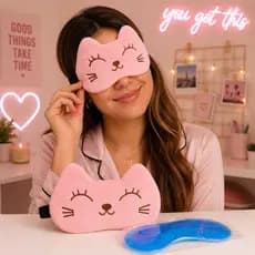 Máscara de Dormir Premium Tapa Olho Com Bolsa de Gel Infantil Adulto Bordada Ajustável e Confortável