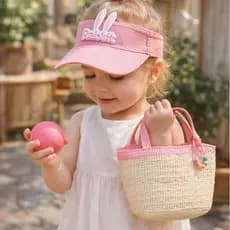 Kit Viseira Infantil Coelho Rabbit E Bolsa De Palha Respirável Praia Piscina Leve.