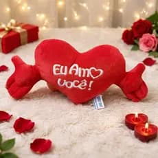 Coração de Pelúcia Bordado Frases Sortidas Eu Te Amo e Eu Amo Você, 40 e 26 CM Presente Dias das Mães e Dia Namorados.
